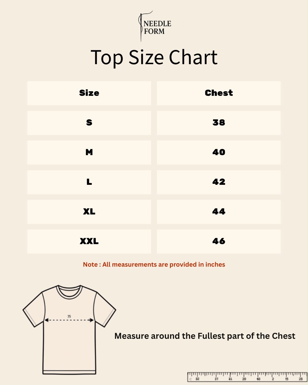 Needle Form Top Size Chart